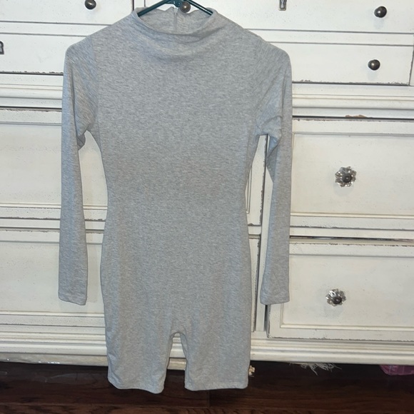 Naked Wardrobe grey longsleeve bike short fitted bodysuit one piece zipper back - Picture 3 of 10